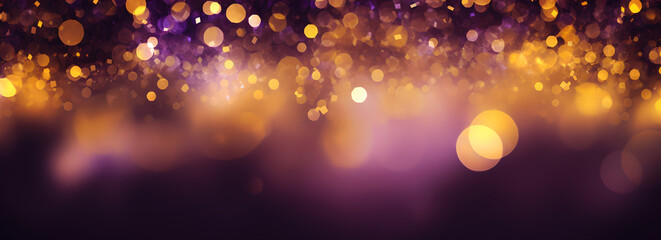 Obraz na płótnie Canvas An abstract background with shiny glitter gold and purple confetti sprinkled all over 