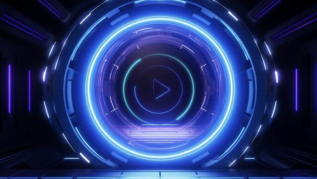 sci-fi tunnel in outer space with neon light planet. Space technology concept. 3d animation of a seamless loop. seamless looping overlay 4k virtual video animation background 
