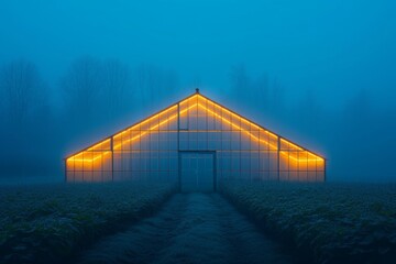 Farm greenhouse, outside view. Backdrop with selective focus and copy space