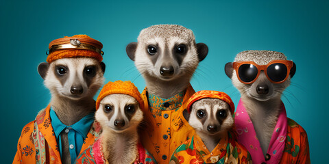 Meerkat colorful fashion clothes. Fashion animal.
