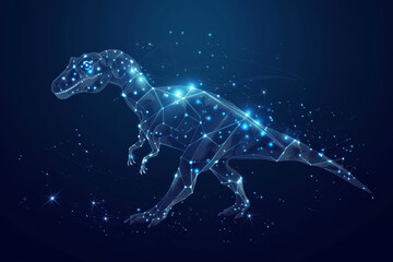 Dinosaur hologram made from digital dots. Background with selective focus and copy space