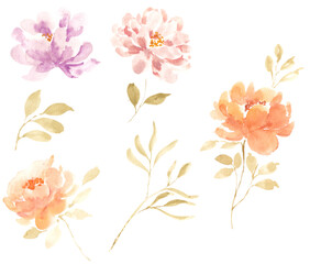 Orange and Purple Rose Watercolor Flower for Wedding Invitation