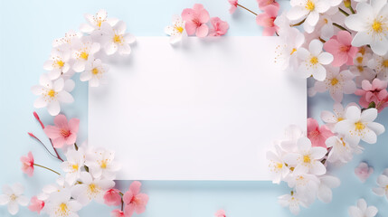 Naklejka na ściany i meble Flower background with copy space area, for writing content. White screen background with floral decoration, suitable for a spring theme background.