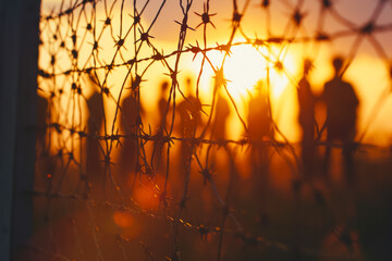 US state border fence. Background with selective focus and copy space