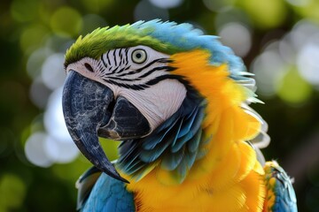 Fototapeta premium Closeup of a colorful exotic bird the blue and yellow macaw Ara ararauna