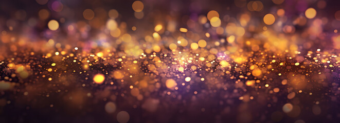  An abstract background with shiny glitter gold and purple confetti sprinkled all over
