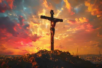 Fotobehang Crucifixion of Jesus Christ on the cross © Kenishirotie