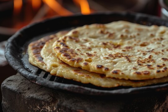 Cassava flatbread cooked on a pan