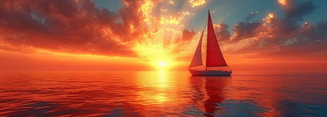 Tuinposter sailing vessel cruising at dusk © tongpatong