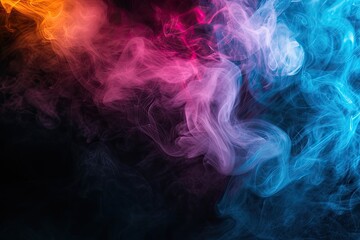 Abstract background with neon colored mist and spiritual energy resembling flowing smoke on a dark copy space