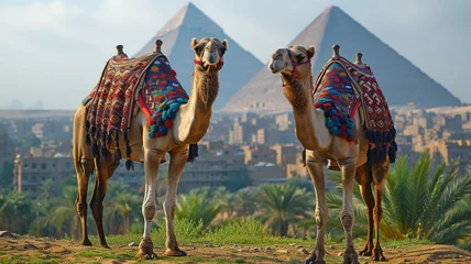 Foto op Plexiglas Egypt's two vibrant camels © tongpatong