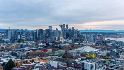 The Seattle skyline at sunset on Christmas