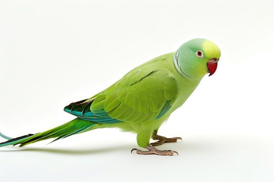 Indian ringneck parrot on white background