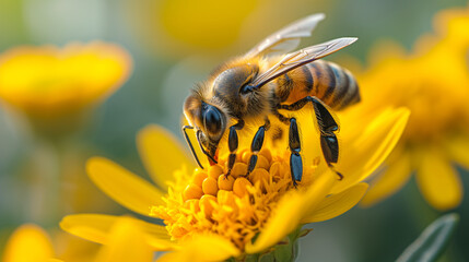 honeybee gathering nectar in a lush garden