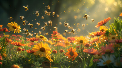 nature's dance: bees and vibrant meadow