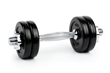 Black metal dumbbell with chrome handle isolated on white background
