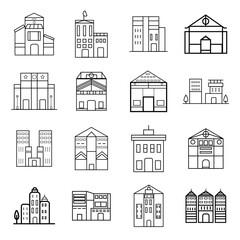 Buildings line icon set. Bank, school, courthouse, university, library. Architecture concept. Can be used for topics like office, city, real estate