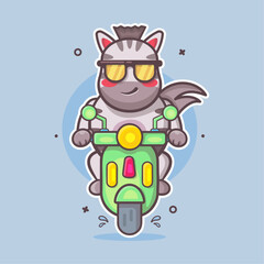 cool zebra animal character mascot riding scooter motorcycle isolated cartoon