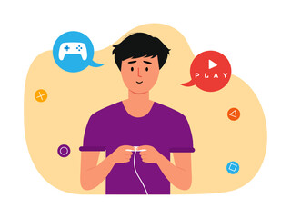 Teenagers playing video games. Games vector illustrations.