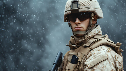 Modern soldier in military uniform and helmet

