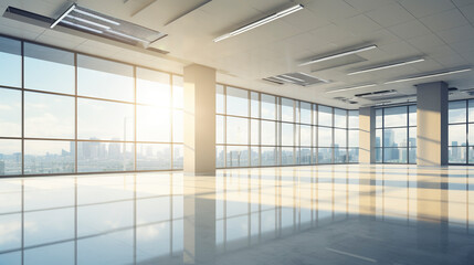 Obraz premium Light modern office, beautiful background. Business Work Room Concept. Beautiful professional sunlight