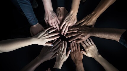 The image of a group of overlapping hands supports success, celebration and partnership or unity - Powered by Adobe
