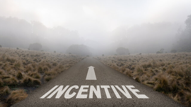 Street with an ahead arrow direction with incentive text