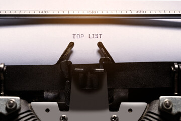 Text of top list typed on a vintage typewriter