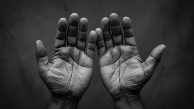 A pair of hands held up in surrender a powerful image of the powerlessness and vulnerability of those facing political oppression.