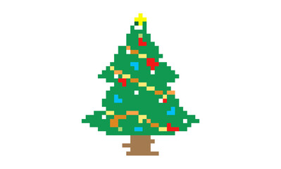 Pixel art of christmas tree vector