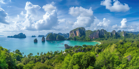 panorama view scenic landscape island Krabi, famous popular place tourist travel Phuket Thailand summer holiday trips