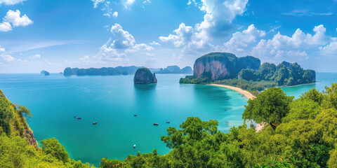 panorama view scenic landscape island Krabi, famous popular place tourist travel Phuket Thailand...