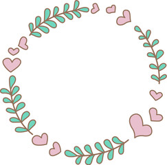 Abstract Flower hearts and leaves wreath illustration for decoration on Valentine's day ,wedding and romance concept.
