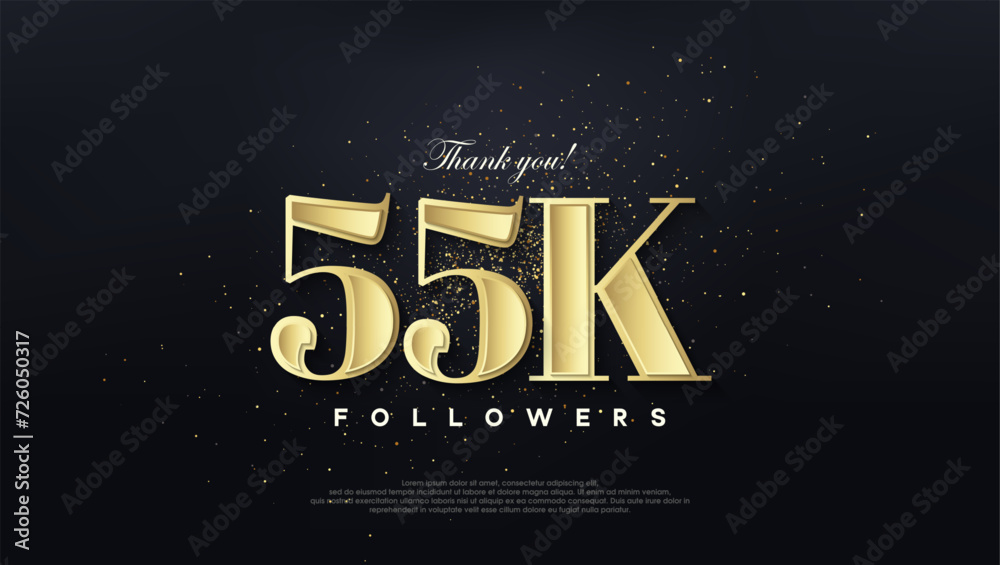 Wall mural design thank you 55k followers, in soft gold color. premium vector background for achievement celebr - Wall murals