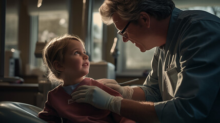  a dentist cleaning a child's teeth