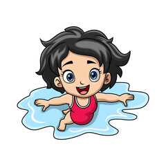 Cute little girl cartoon swimming