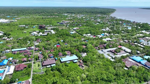 The landscape of the city of Agats, Papua, Indonesia, surrounded by sea rivers and forests, is a hidden paradise on earth in Papua