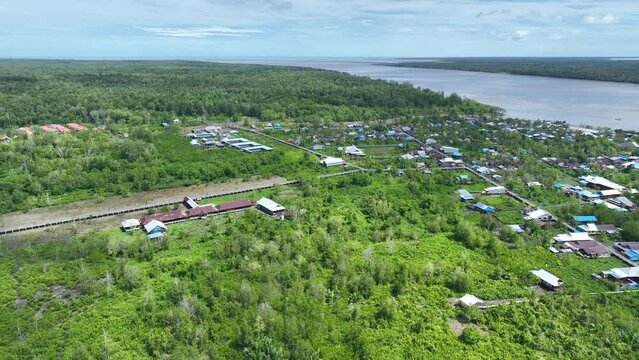 landscape of the city of Agats, Papua, Indonesia, surrounded by rivers, seas and forests
