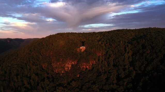 Drone Clip of Pretty Place Chapel, Front, Cliff-side View. Fred W. Symmes Chapel, Cleveland, SC