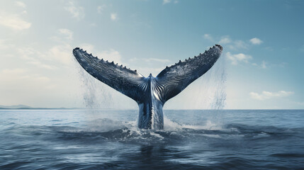 Naklejka premium tail of a diving whale in the ocean
