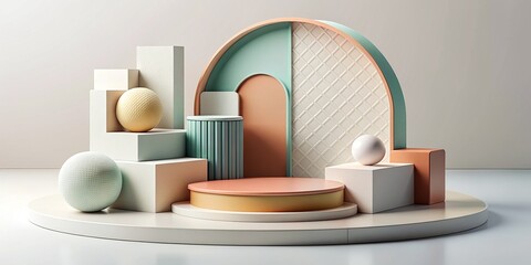 Ceramic geometrical podium for product presentation on white background, 3d render.