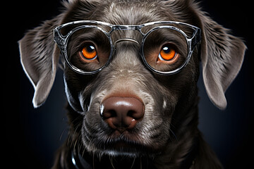 portrait of a dog wearing glasses. Pets.