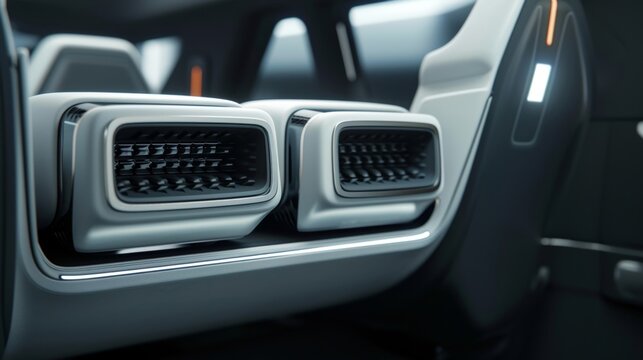 Detailed shot of the backseat air vents highlighting their dual function of providing both heating and cooling for pengers in the rear.