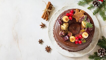 クリスマスケーキ　おしゃれなホールケーキとコピースペース