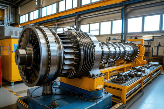 Disassembled turbine energy power generation station is in process of being repaired a inspected AI Generative