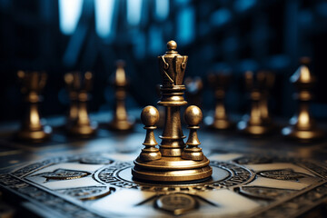 Chess board game to represent the business strategy with competition in the world market. and find out the best solution to meet target objective and goal. Sign and symbol of challenging as concept