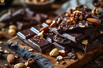 set of options for pieces of chocolate bars with different nuts. dessert food. - obrazy, fototapety, plakaty