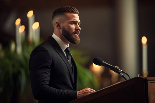 Man Delivering Funeral Speech.