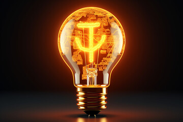 Chinese yen symbol illuminated light bulb