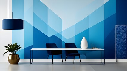 modern office room with a blue and white theme